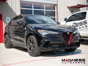 Alfa Romeo Stelvio Front V Shield Grill Frame + Emblem Frame Kit - Carbon Fiber - Red Candy - QV Model
